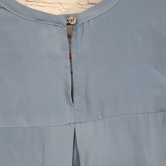 Lulus Slate Blue Split V-Neck Short Sleeve Chiffon Blouse Keyhole Back XS Top - Picture 8 of 8